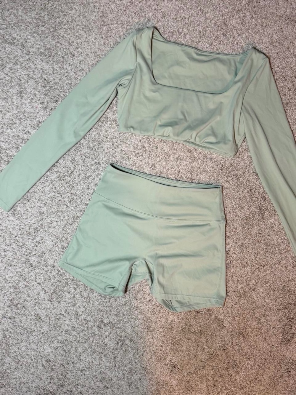 Sage Green Active Crop Top & High-Waist Shorts Set